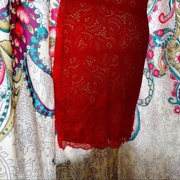 Beautiful BeBe Orange Lace and Nude Dress - Picture 7 of 9